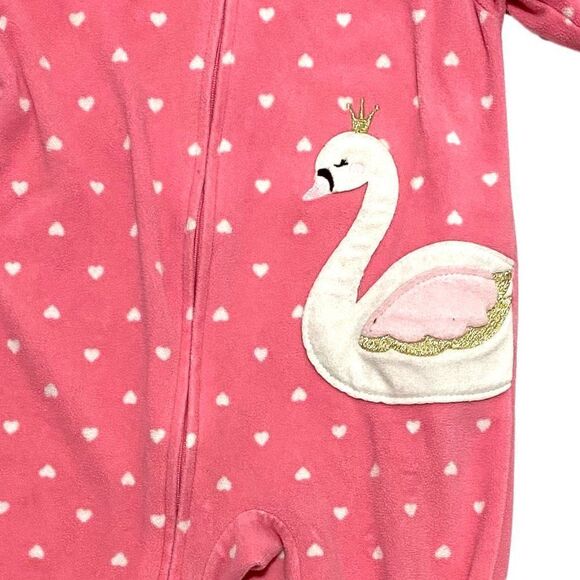 CARTER'S Baby Pink Fleece Swan One Piece Zip Up Footed Pj's - Picture 4 of 5